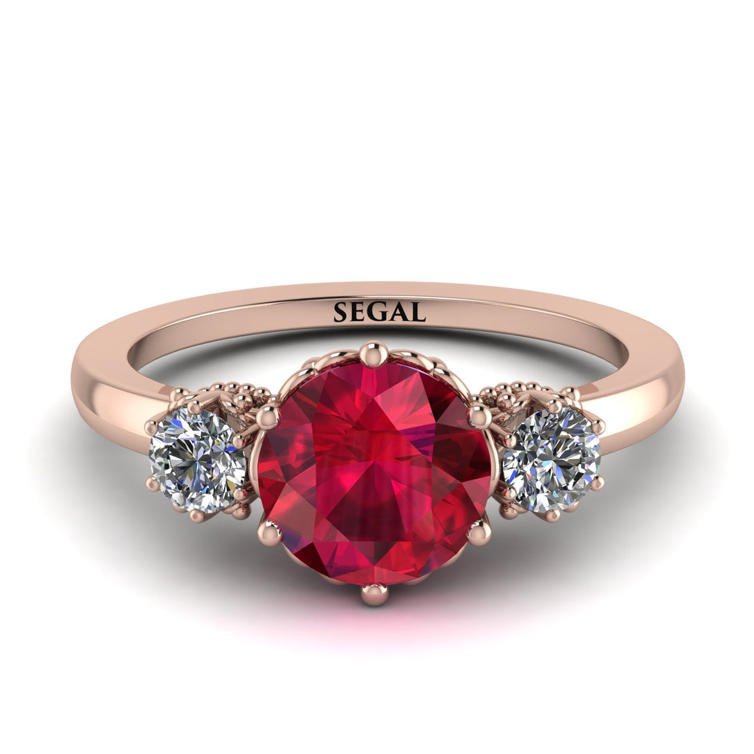 Classic 3 Stone Ruby Engagement Ring - Sofia No. 11