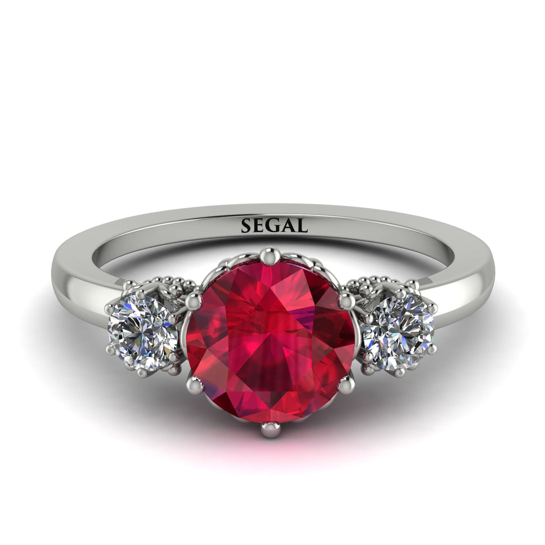 Classic 3 Stone Ruby Engagement Ring - Sofia No. 12