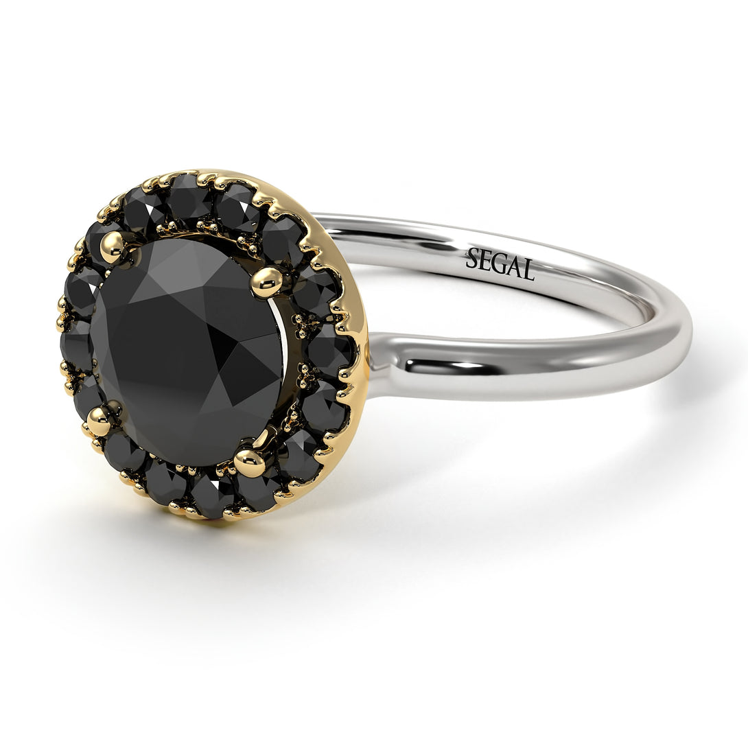 Two Tones 1ct Round Black Diamond Engagement Ring - Natalia No. 80
