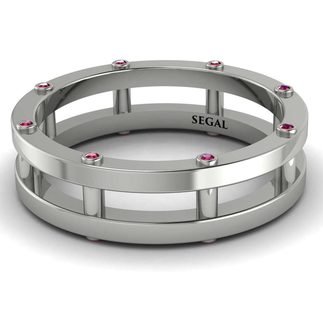 Architectural Hidden Ruby Wedding Band - Noah No. 12