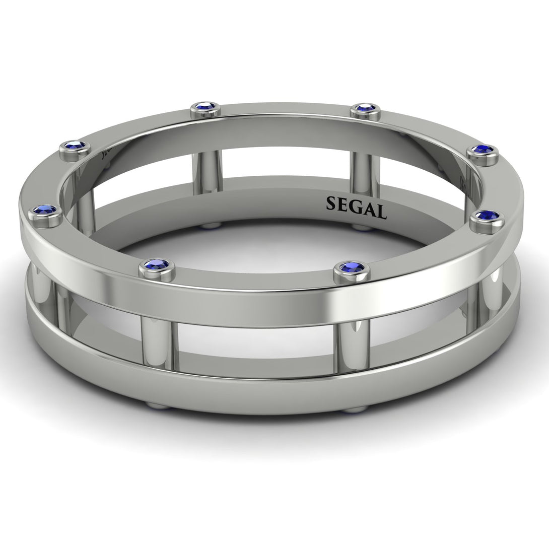 Architectural Hidden Sapphire Wedding Band - Noah No. 15