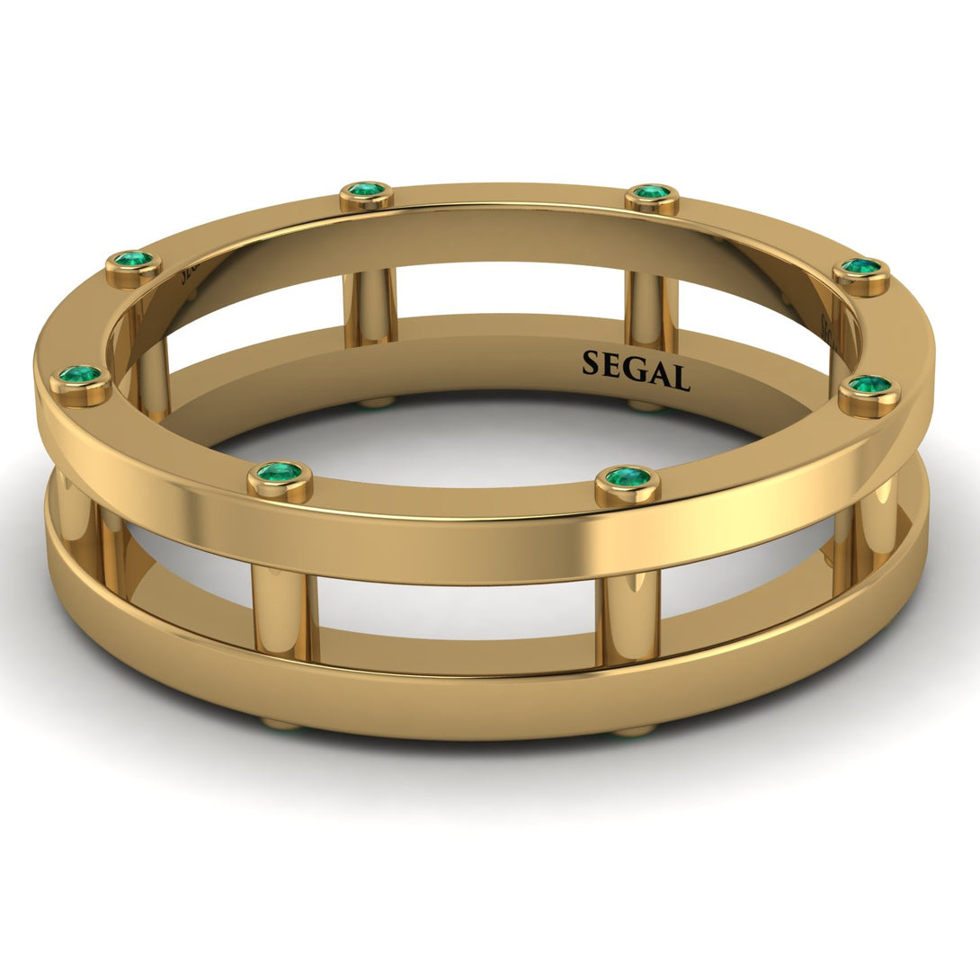 Architectural Hidden Emerald Wedding Band - Noah No. 4