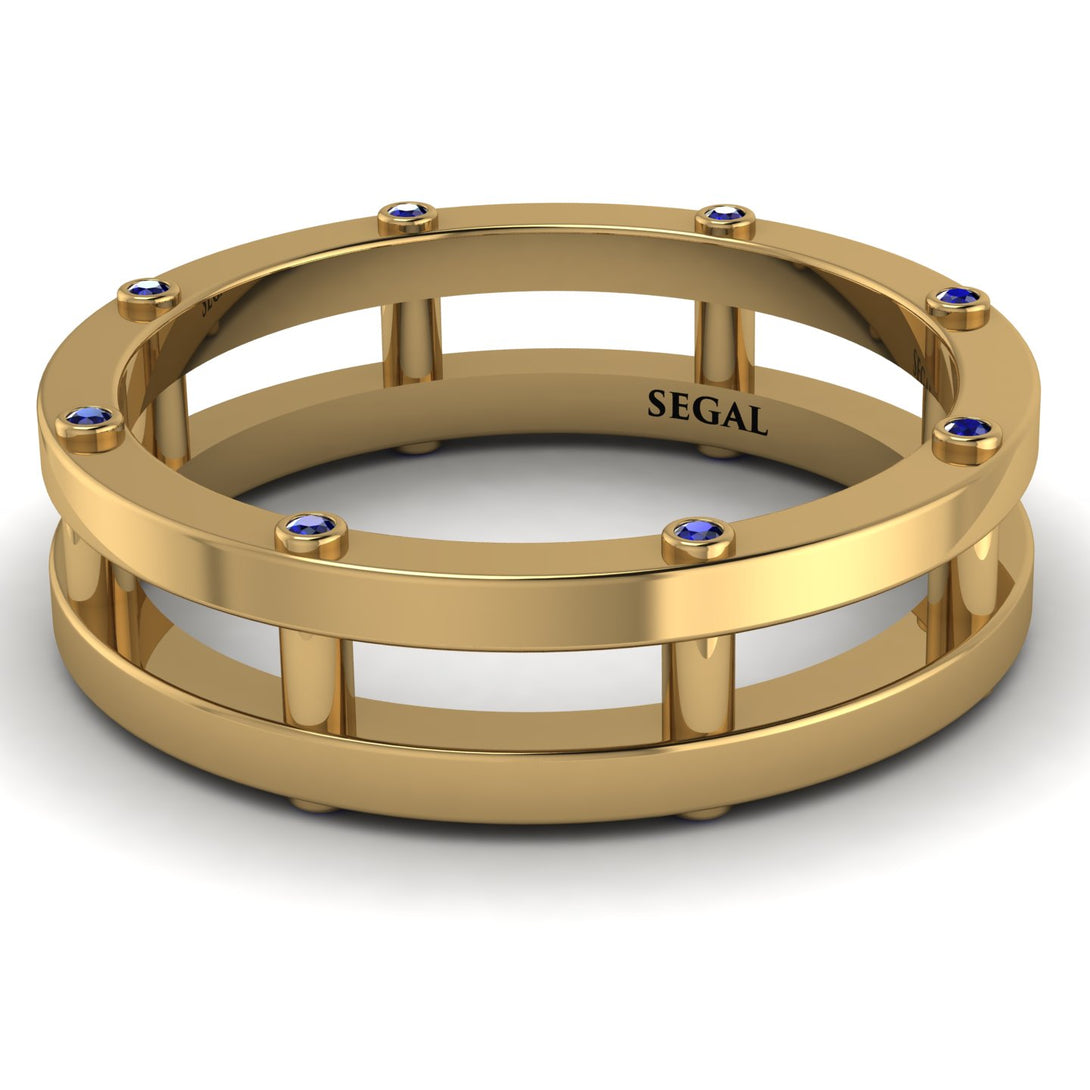 Architectural Hidden Sapphire Wedding Band - Noah No. 13