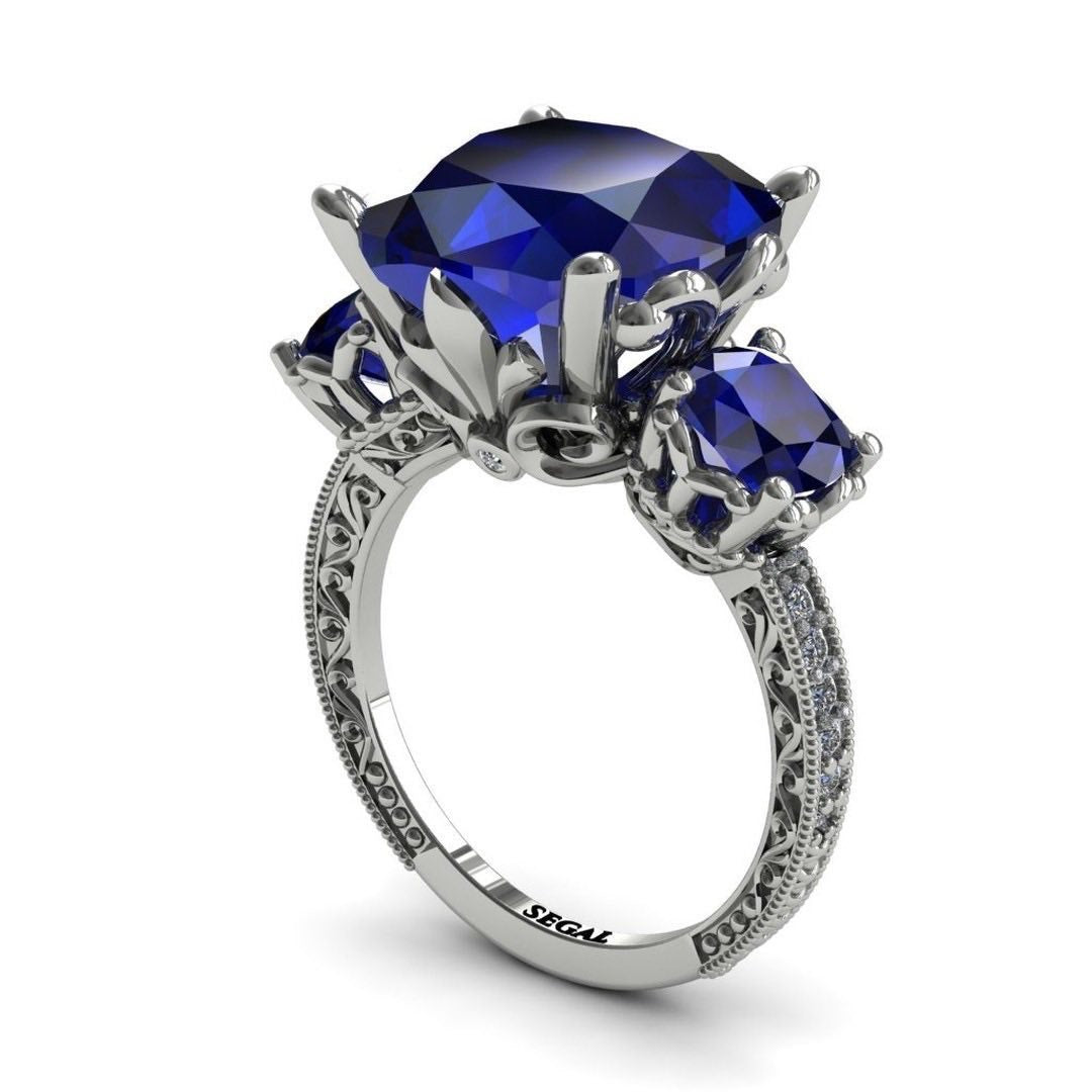 Custom 3 Cushion Sapphire Ring for Aureus
