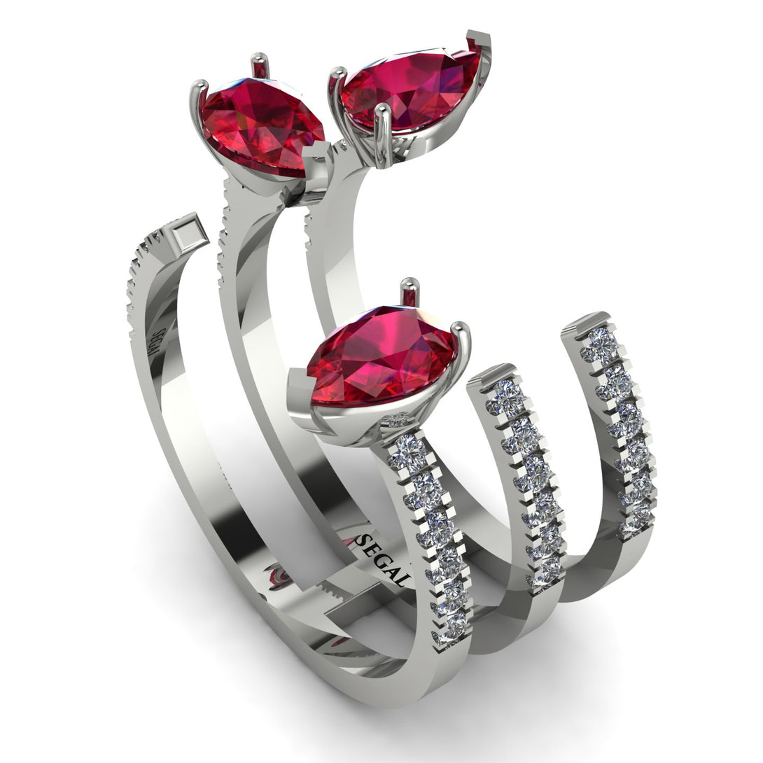 Pear Shape Ruby Glam Open Ring - Quinn No. 12