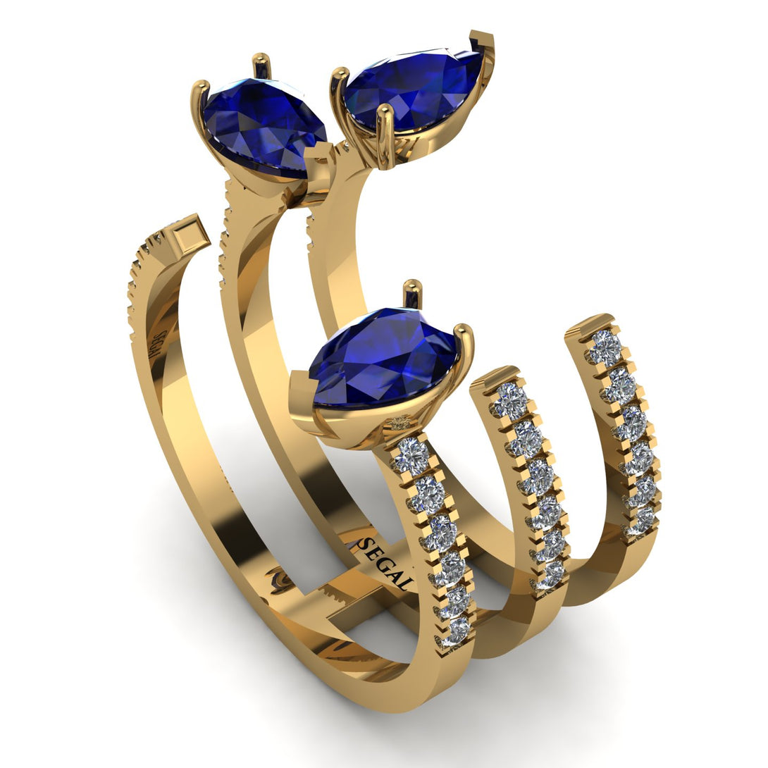 Pear Shape Sapphire Glam Open Ring - Quinn No. 13
