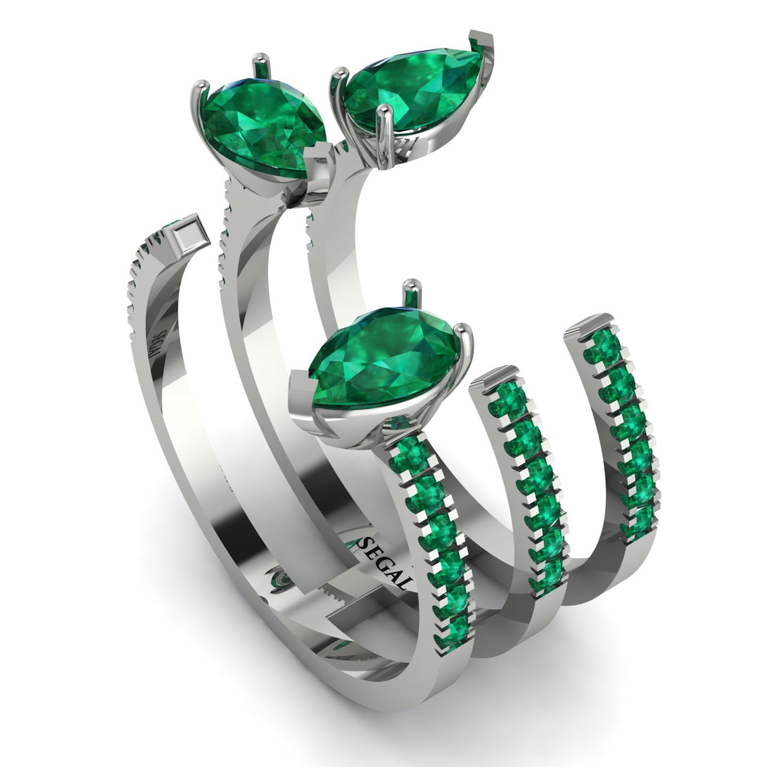 Pear Shape Emerald Glam Open Ring - Quinn No. 21