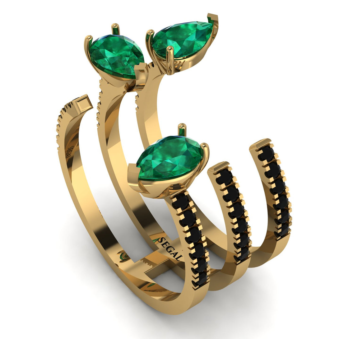 Pear Shape Emerald Glam Open Ring - Quinn No. 34