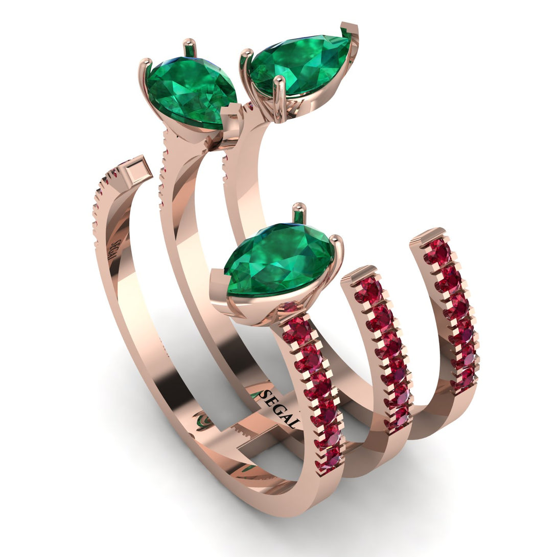 Pear Shape Emerald Glam Open Ring - Quinn No. 50