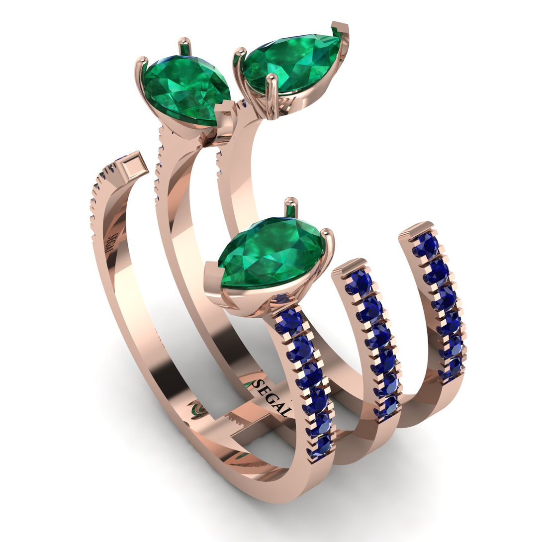 Pear Shape Emerald Glam Open Ring - Quinn No. 65
