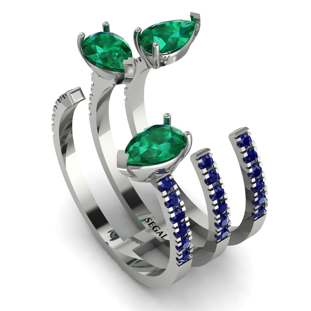 Pear Shape Emerald Glam Open Ring - Quinn No. 66
