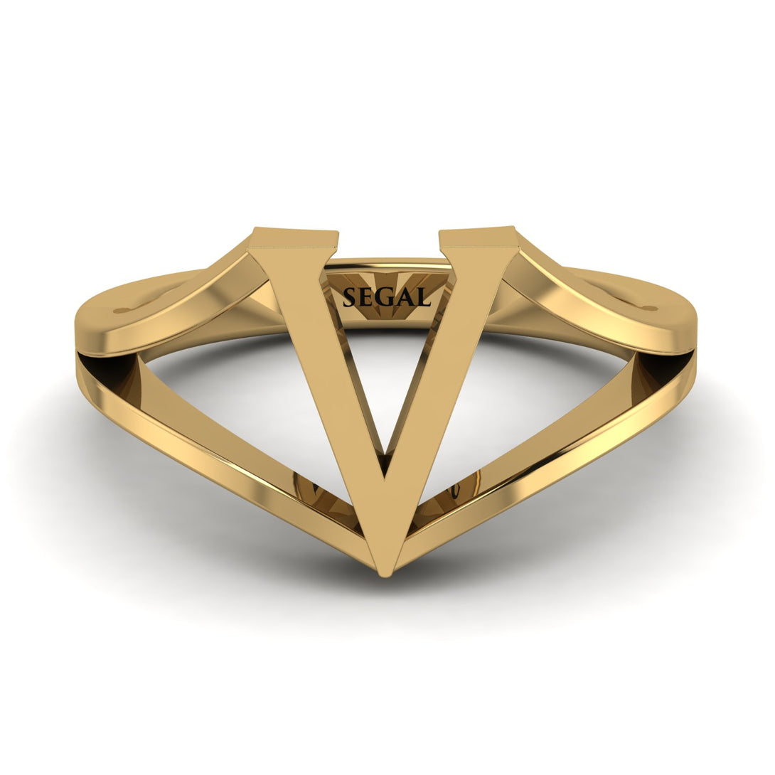 Gold Initial V Ring