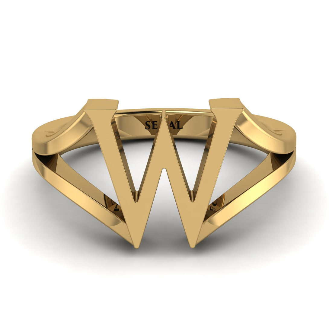 Gold Initial W Ring