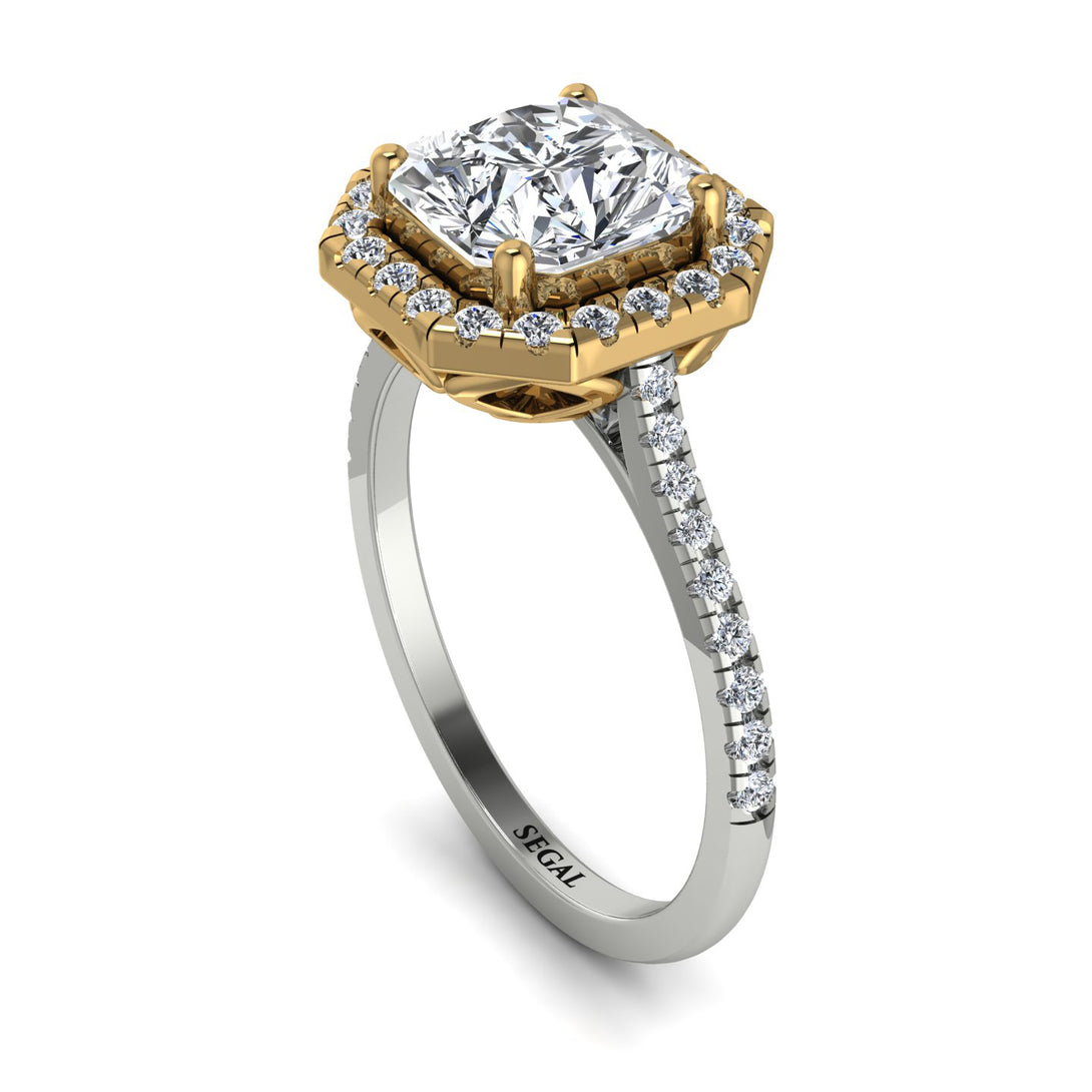 Two Tones Gorgeous Radiant Cut Diamond Pave Engagement Ring With Hidden Stone - Felicity No. 77
