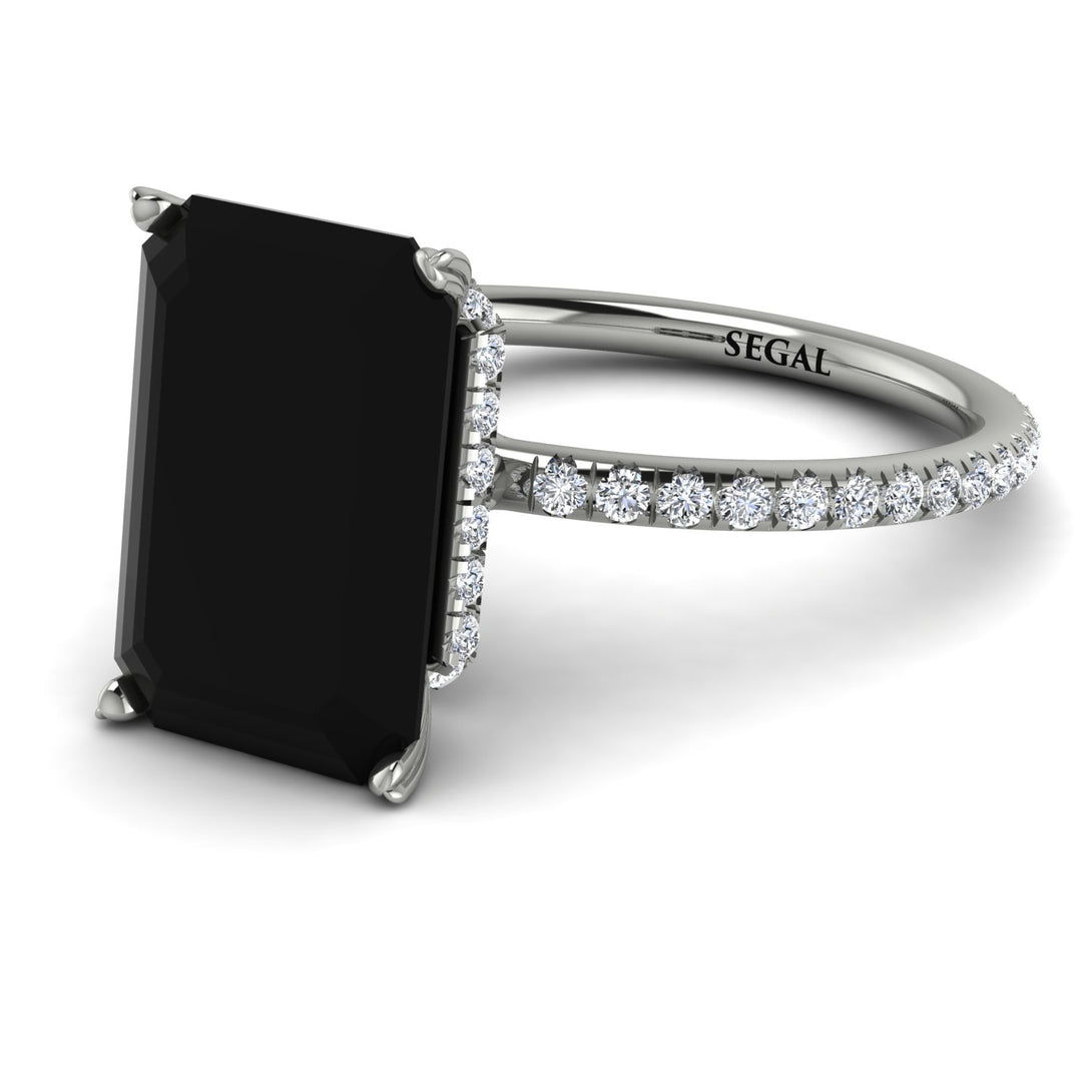 Hidden Halo Emerald Cut Black Diamond Engagement Ring - Melodi No. 9