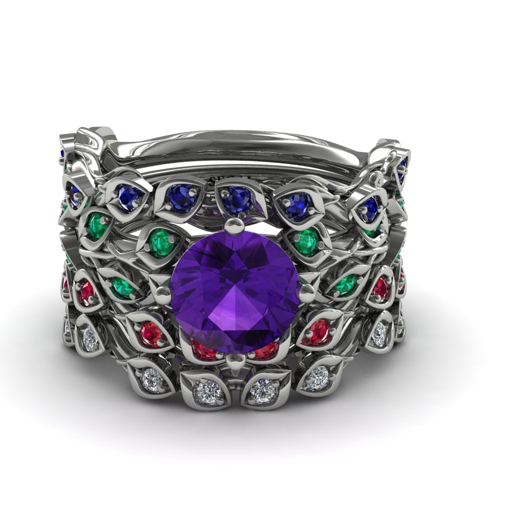 Christi's Custom Amethyst Bridal Set Leaves All Around in Platinum - Sydney 2ct No. 40