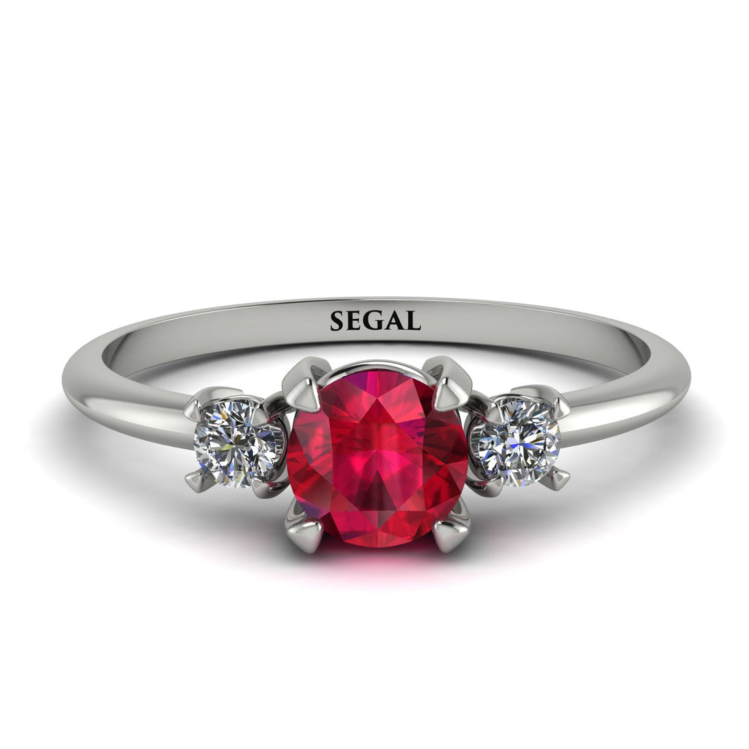 Classic Three Stone Ruby Engagement Ring - Valentina No. 12
