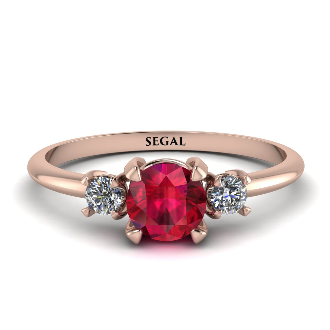 Classic Three Stone Ruby Engagement Ring - Valentina No. 11