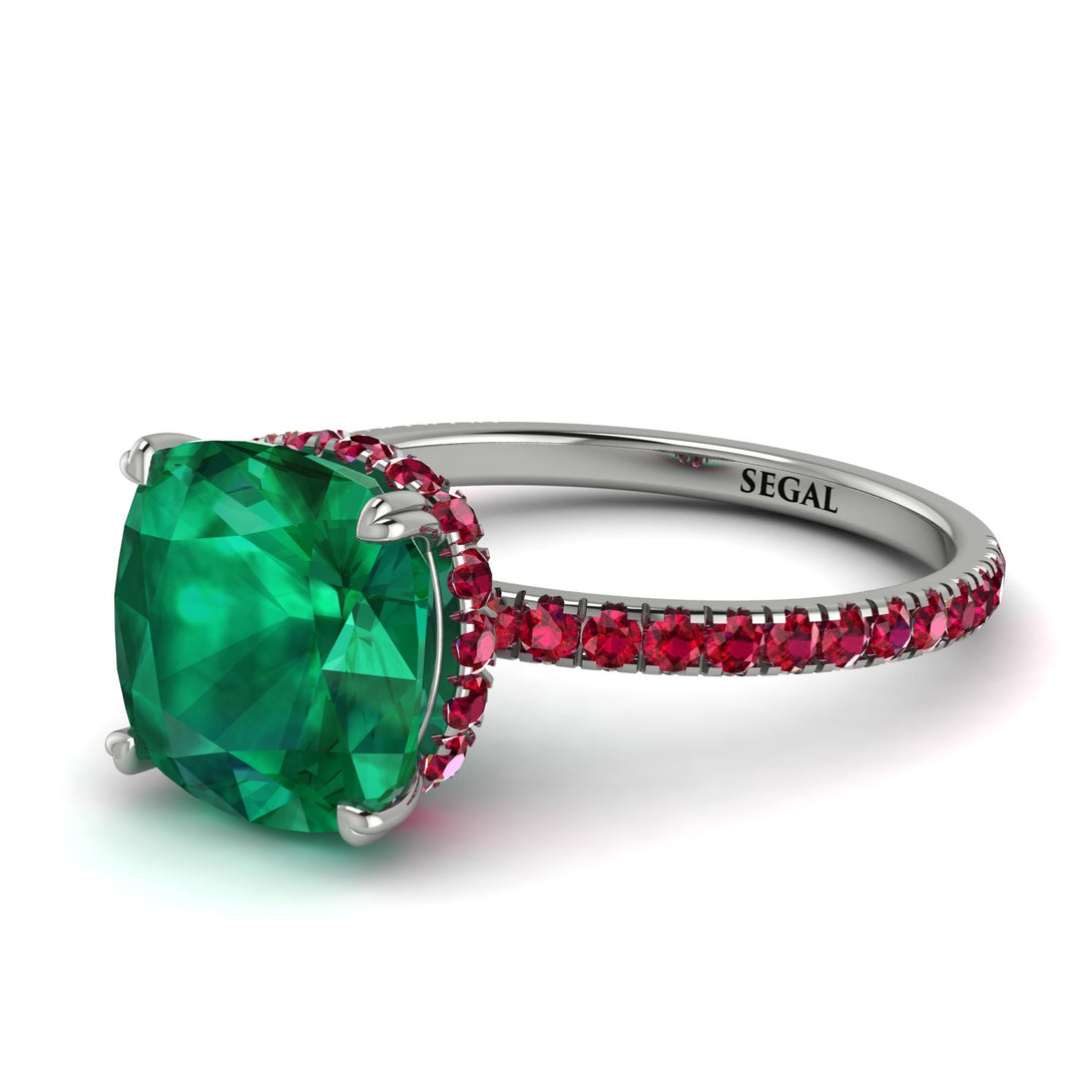Cushion Hidden Diamond Emerald Ring - Nova No. 51