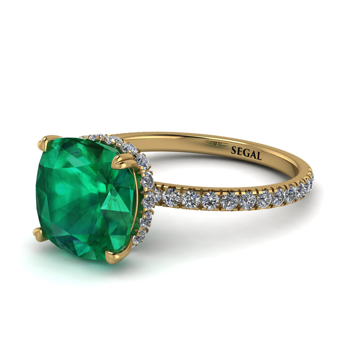 Cushion Hidden Diamond Emerald Ring - Nova No. 4