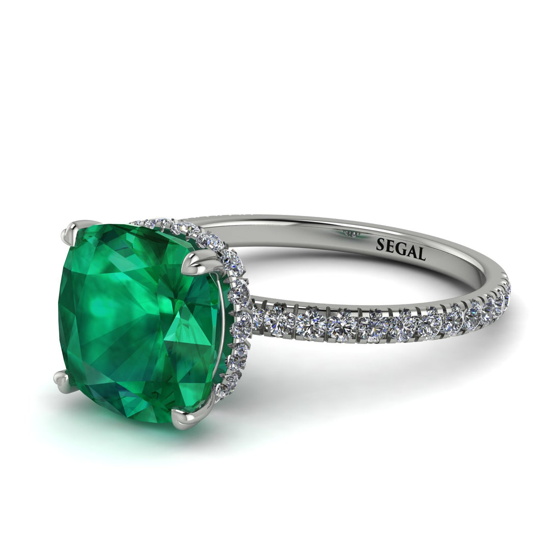 Cushion Hidden Diamond Emerald Ring - Nova No. 6