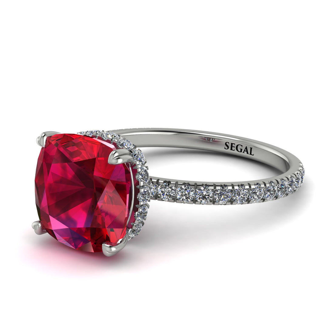 Cushion Hidden Diamond Ruby Ring - Nova No. 12