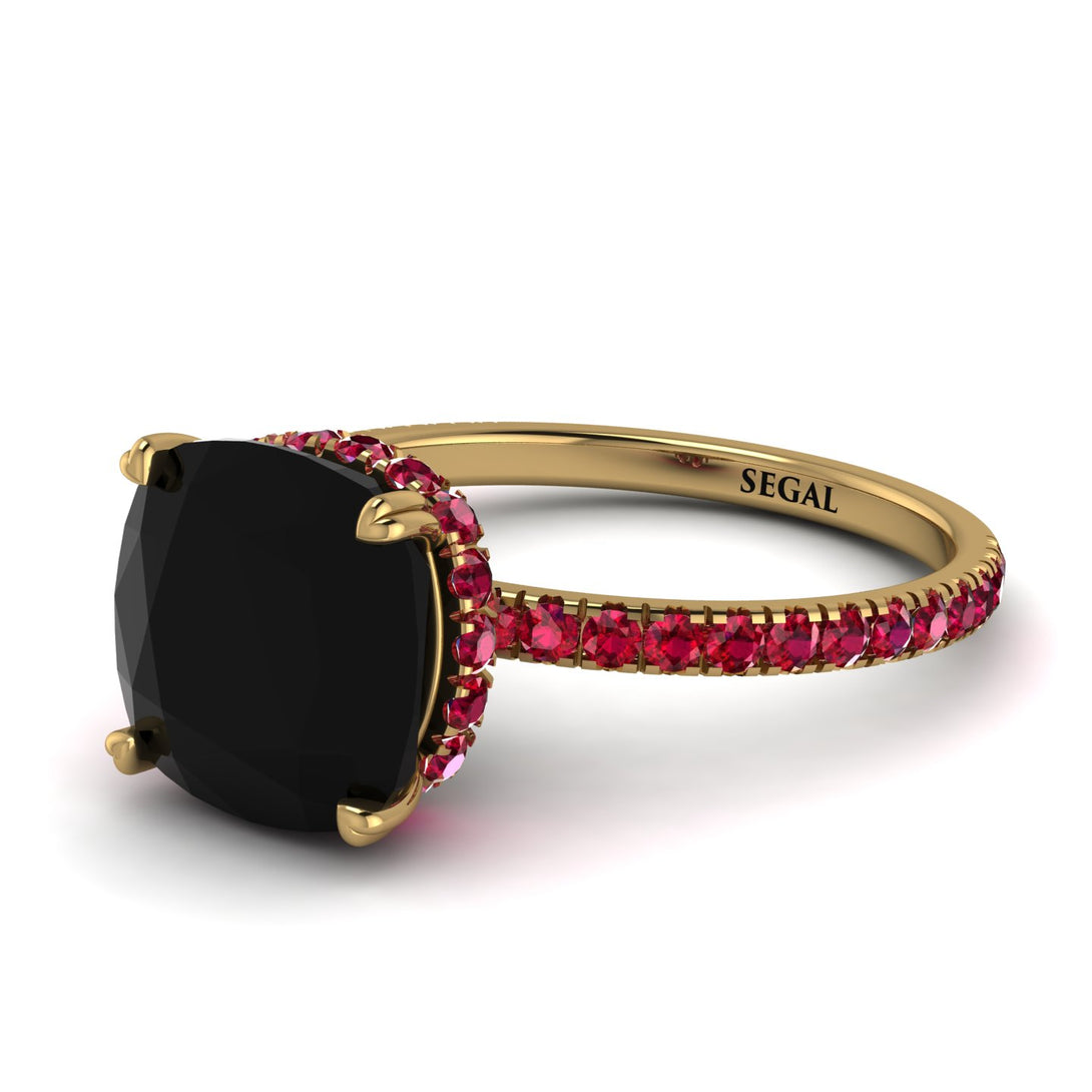 Cushion Hidden Diamond Black Diamond Ring - Nova No. 52