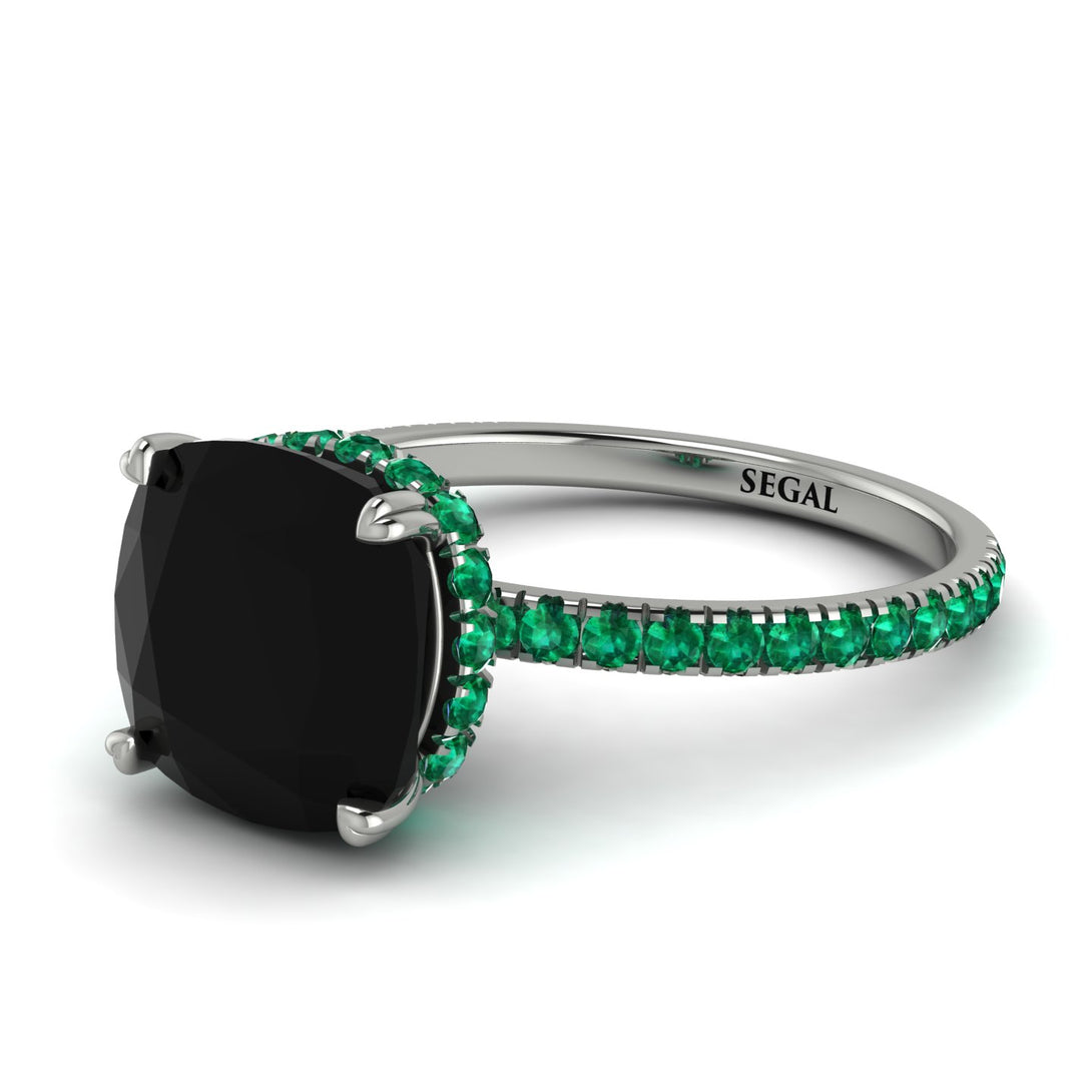 Cushion Hidden Diamond Black Diamond Ring - Nova No. 24