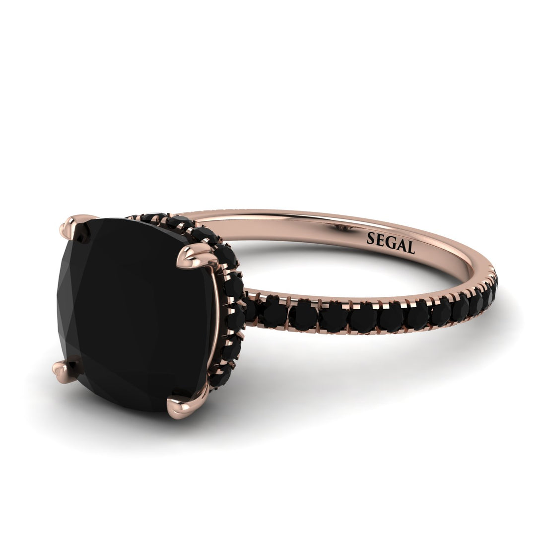 Cushion Hidden Diamond Black Diamond Ring - Nova No. 38