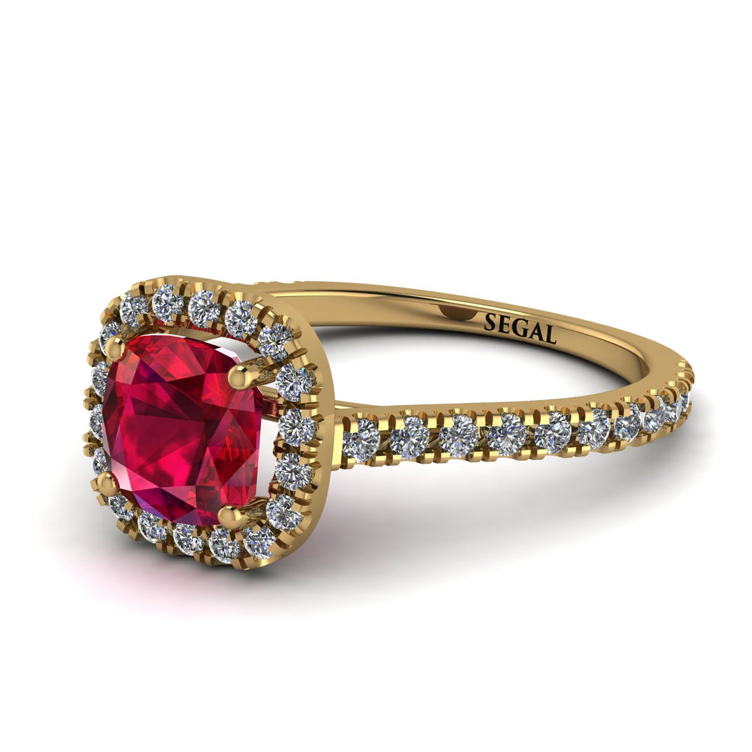 Cushion Ruby Halo Engagement Ring - Jade No. 10