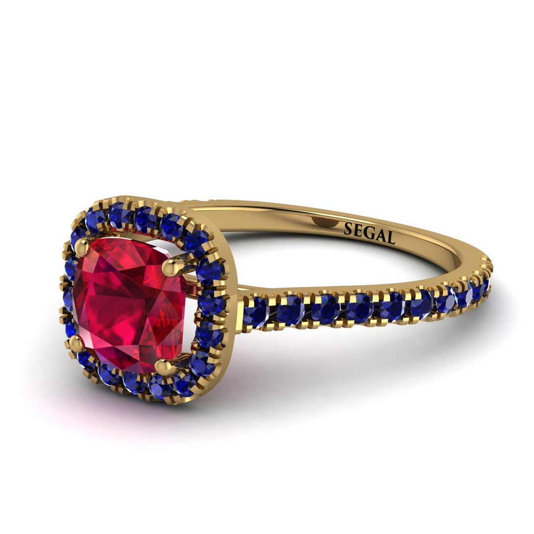 Cushion Ruby Halo Engagement Ring - Jade No. 70