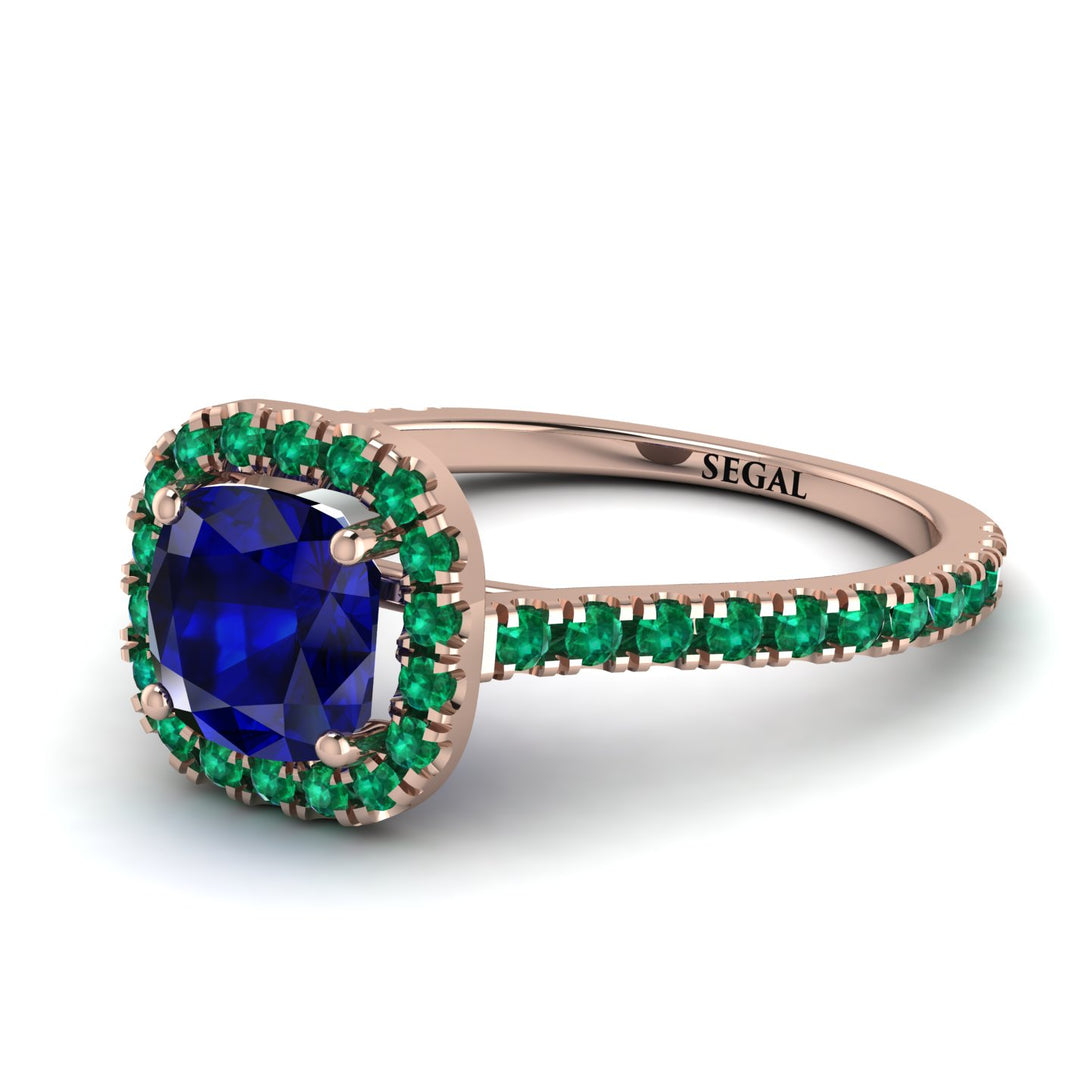 Cushion Sapphire Halo Engagement Ring - Jade No. 29