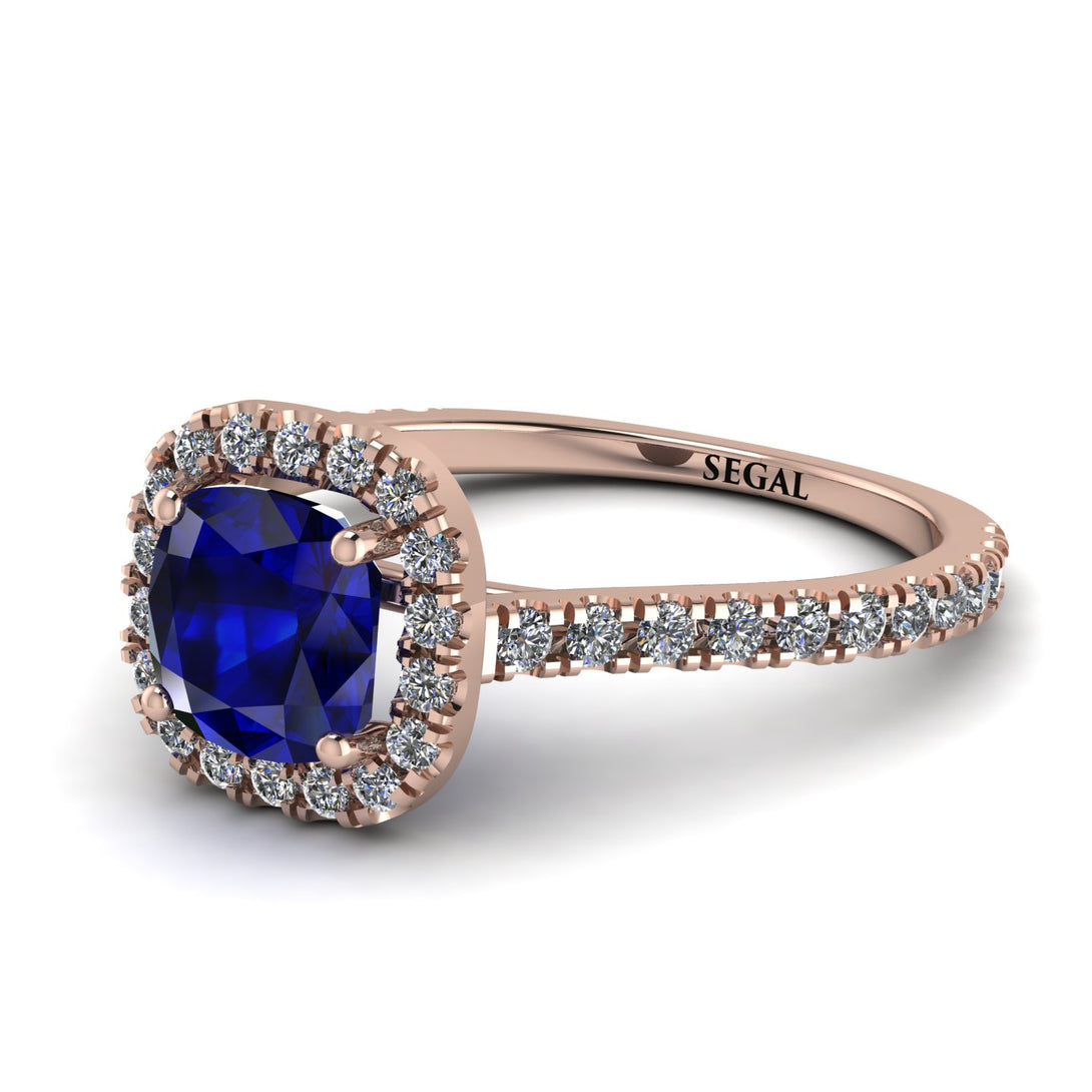 Cushion Sapphire Halo Engagement Ring - Jade No. 14