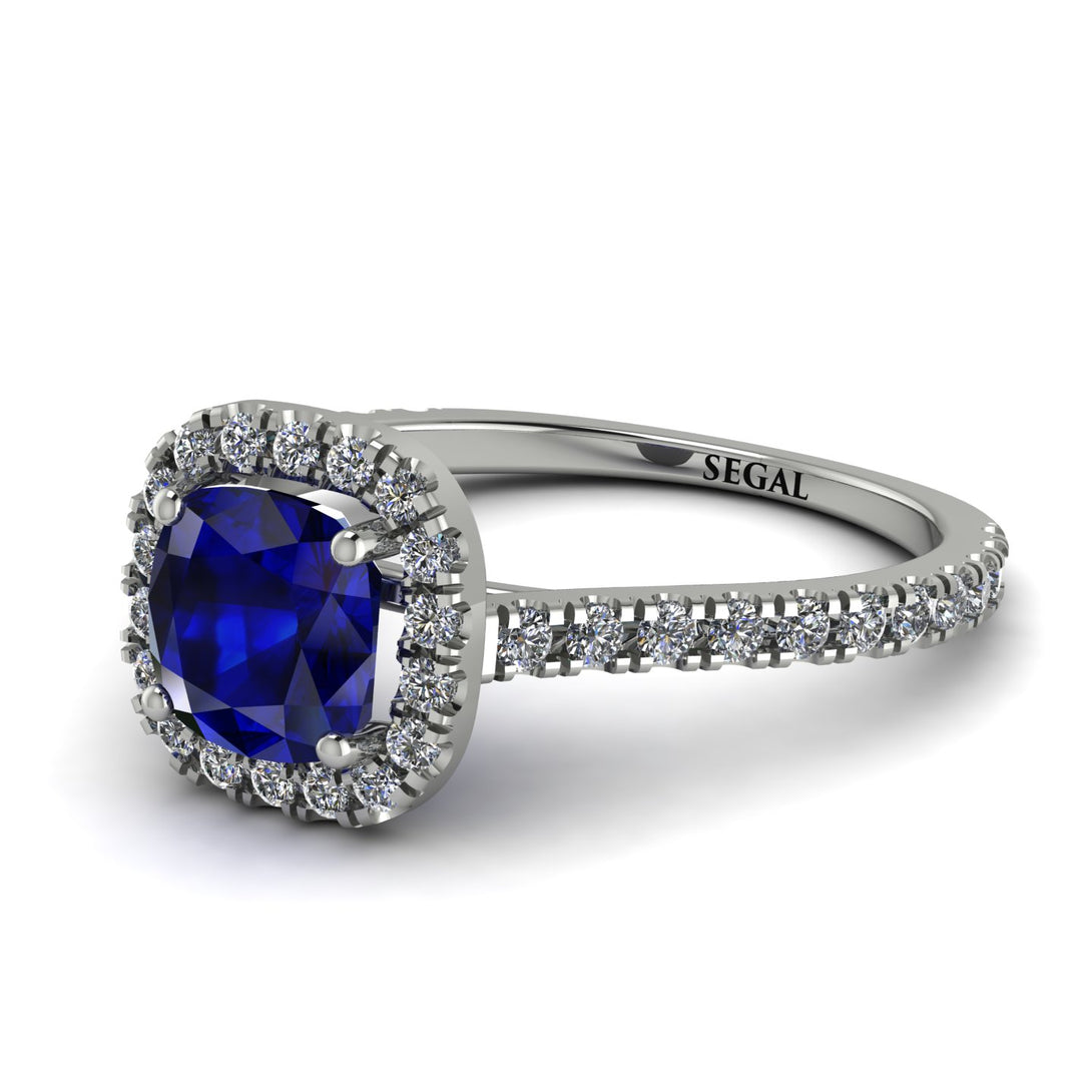 Cushion Sapphire Halo Engagement Ring - Jade No. 15