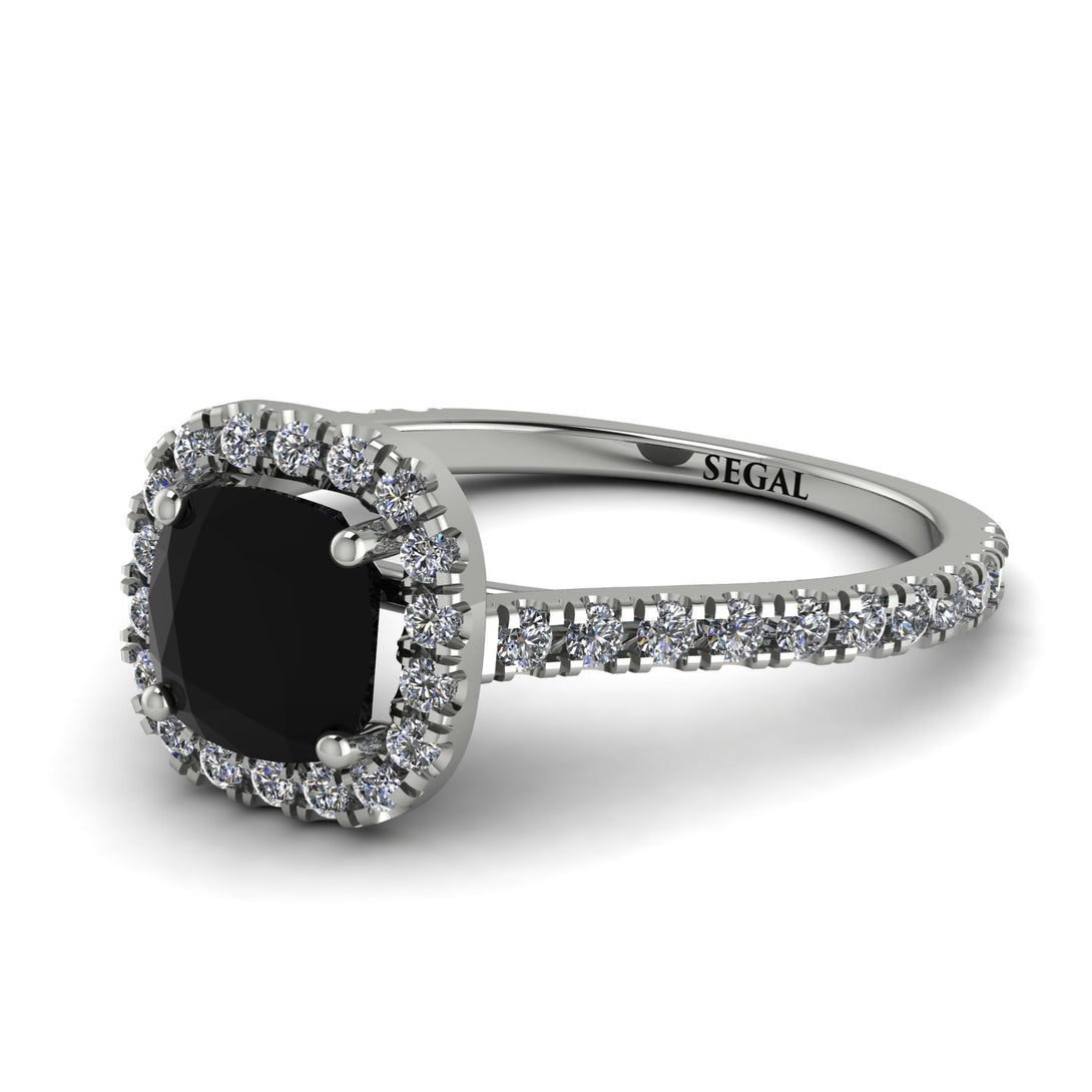 Cushion Black Diamond Halo Engagement Ring - Jade No. 9