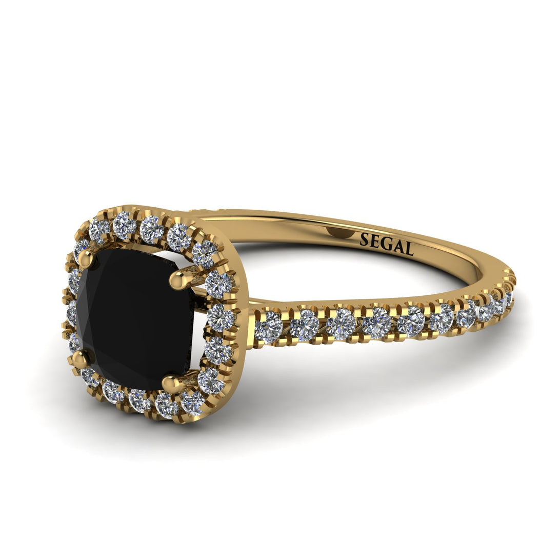 Cushion Black Diamond Halo Engagement Ring - Jade No. 7