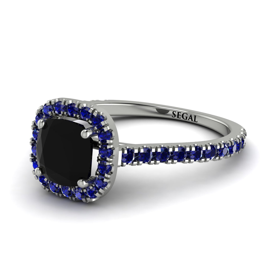 Cushion Black Diamond Halo Engagement Ring - Jade No. 69