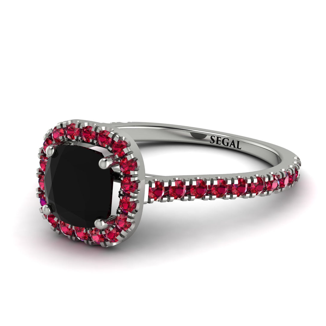 Cushion Black Diamond Halo Engagement Ring - Jade No. 54