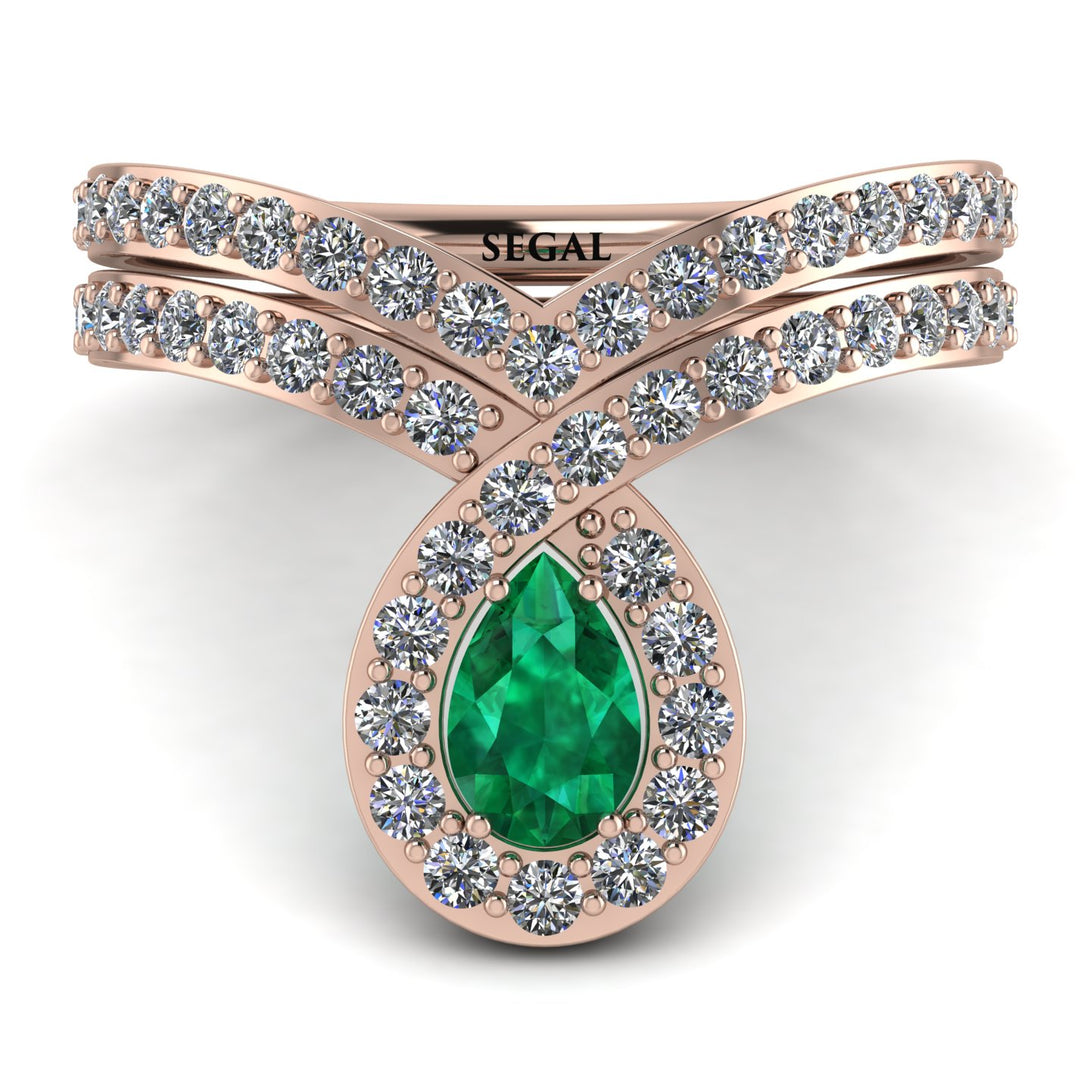 Emerald Pear Shape Stacking Bridal Set - Emilia No. 5