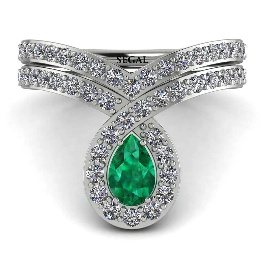 Emerald Pear Shape Stacking Bridal Set - Emilia No. 6