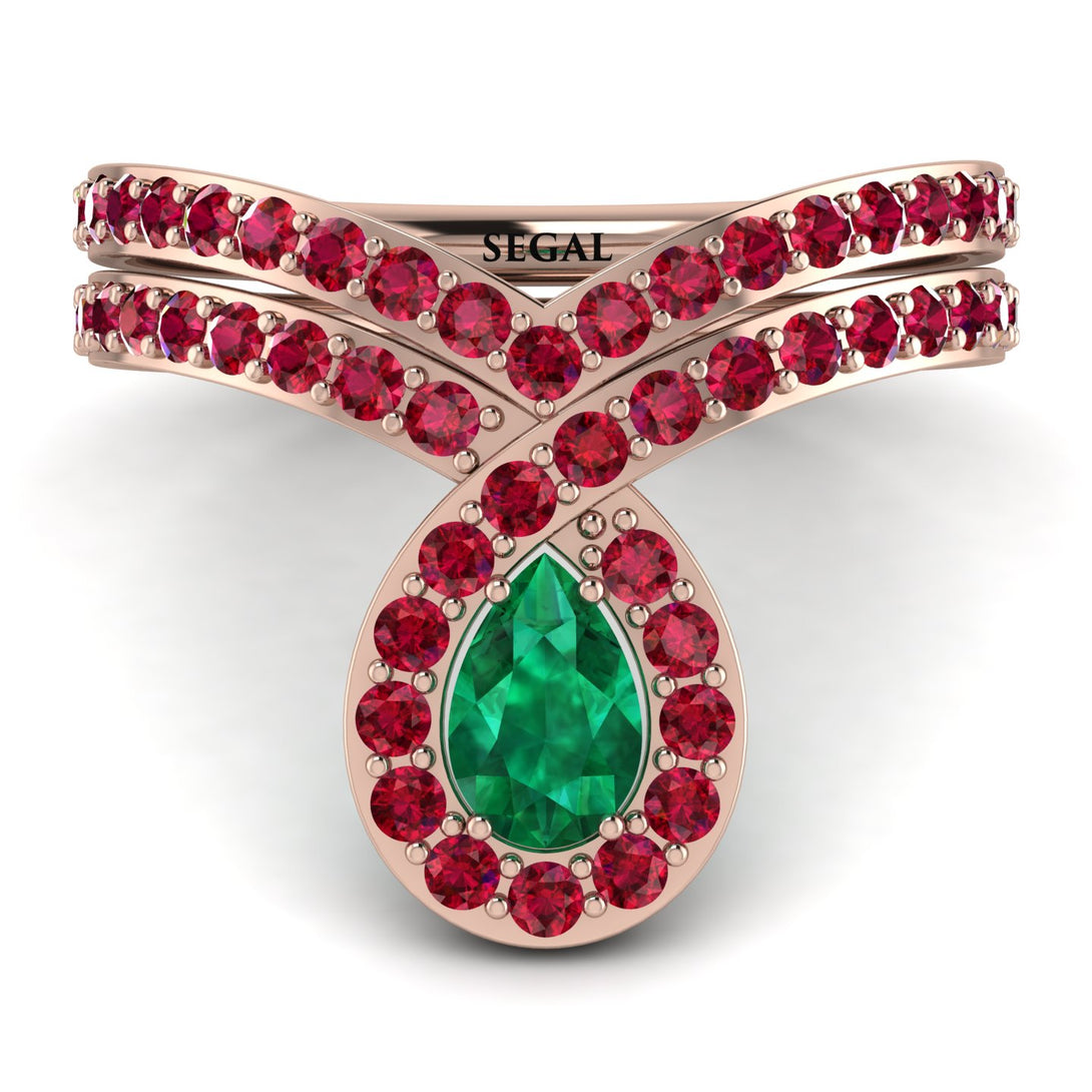 Emerald Pear Shape Stacking Bridal Set - Emilia No. 50
