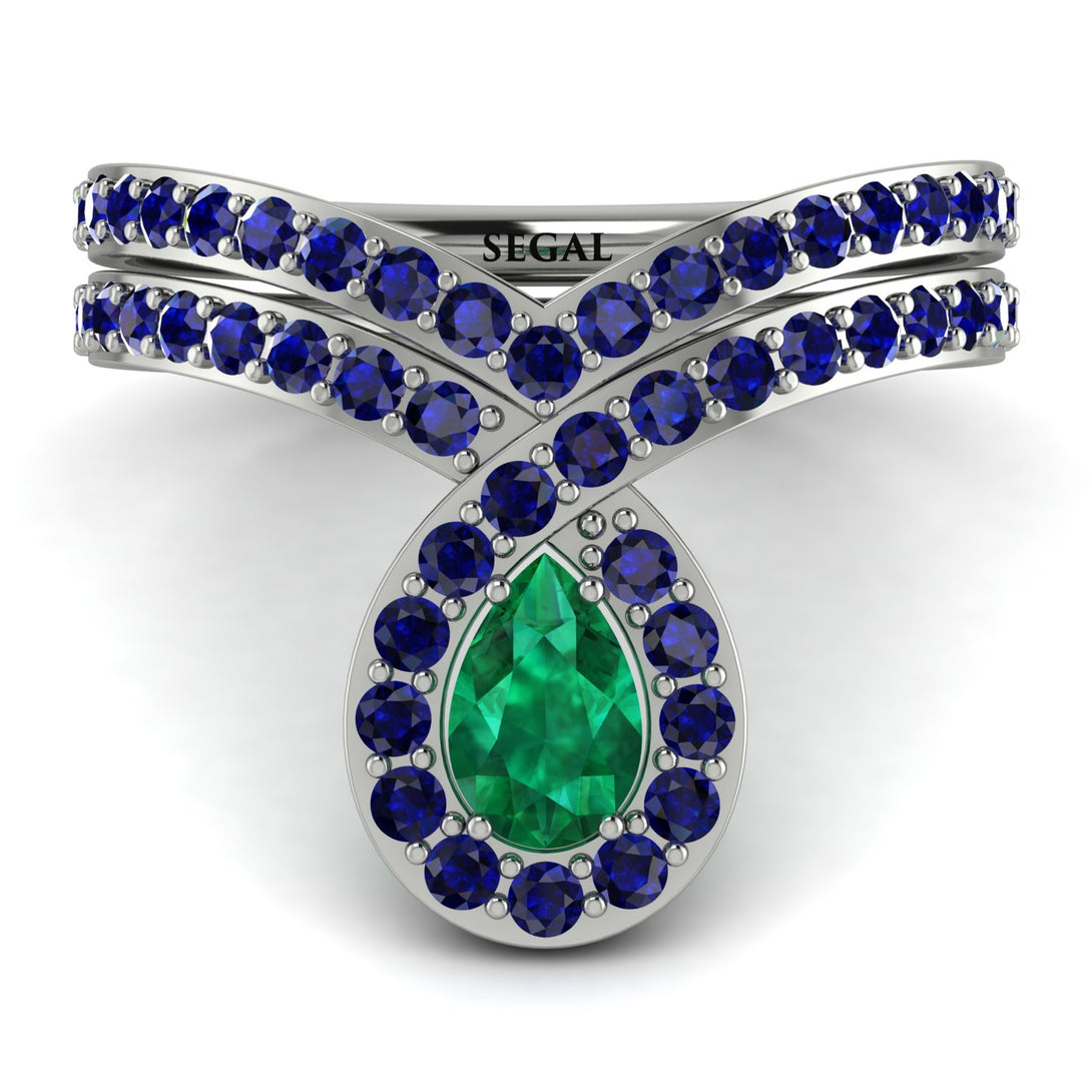 Emerald Pear Shape Stacking Bridal Set - Emilia No. 66
