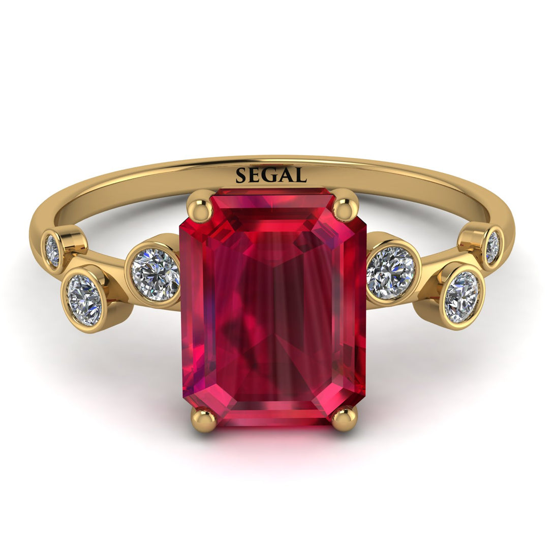 Emerald Cut Ruby Ring With Bezel - Alina No. 10
