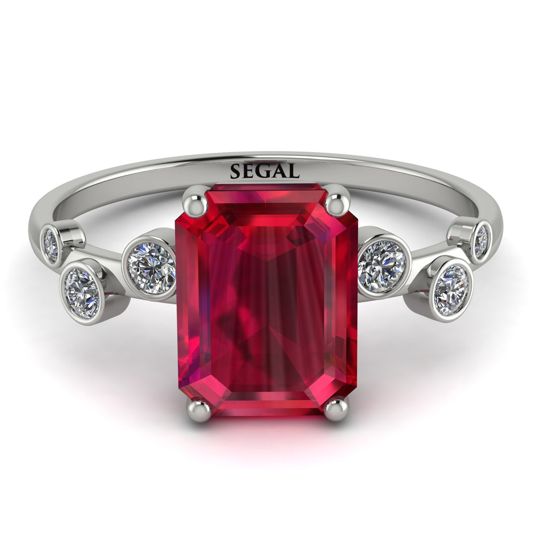 Emerald Cut Ruby Ring With Bezel - Alina No. 12