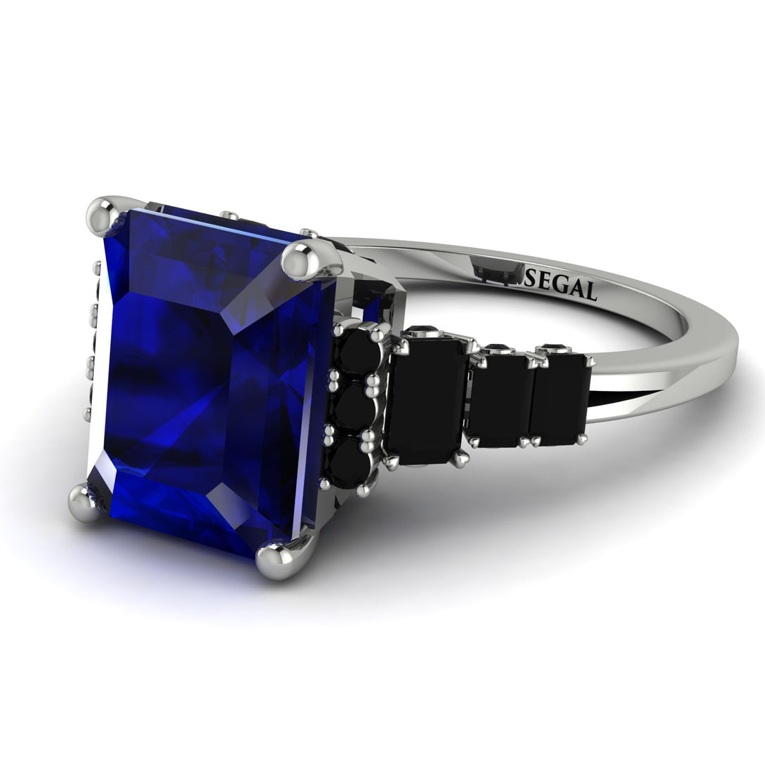 Emerald Cut Black Diamond Ring Hidden Round Diamonds - Sawyer No. 45
