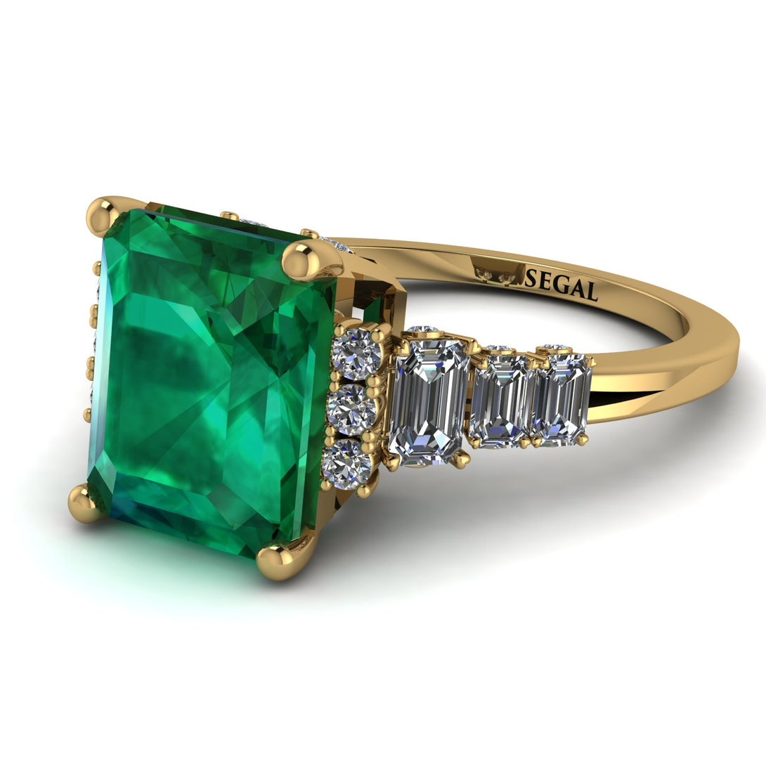 Emerald Cut Diamond Ring Hidden Round Diamonds - Sawyer No. 4