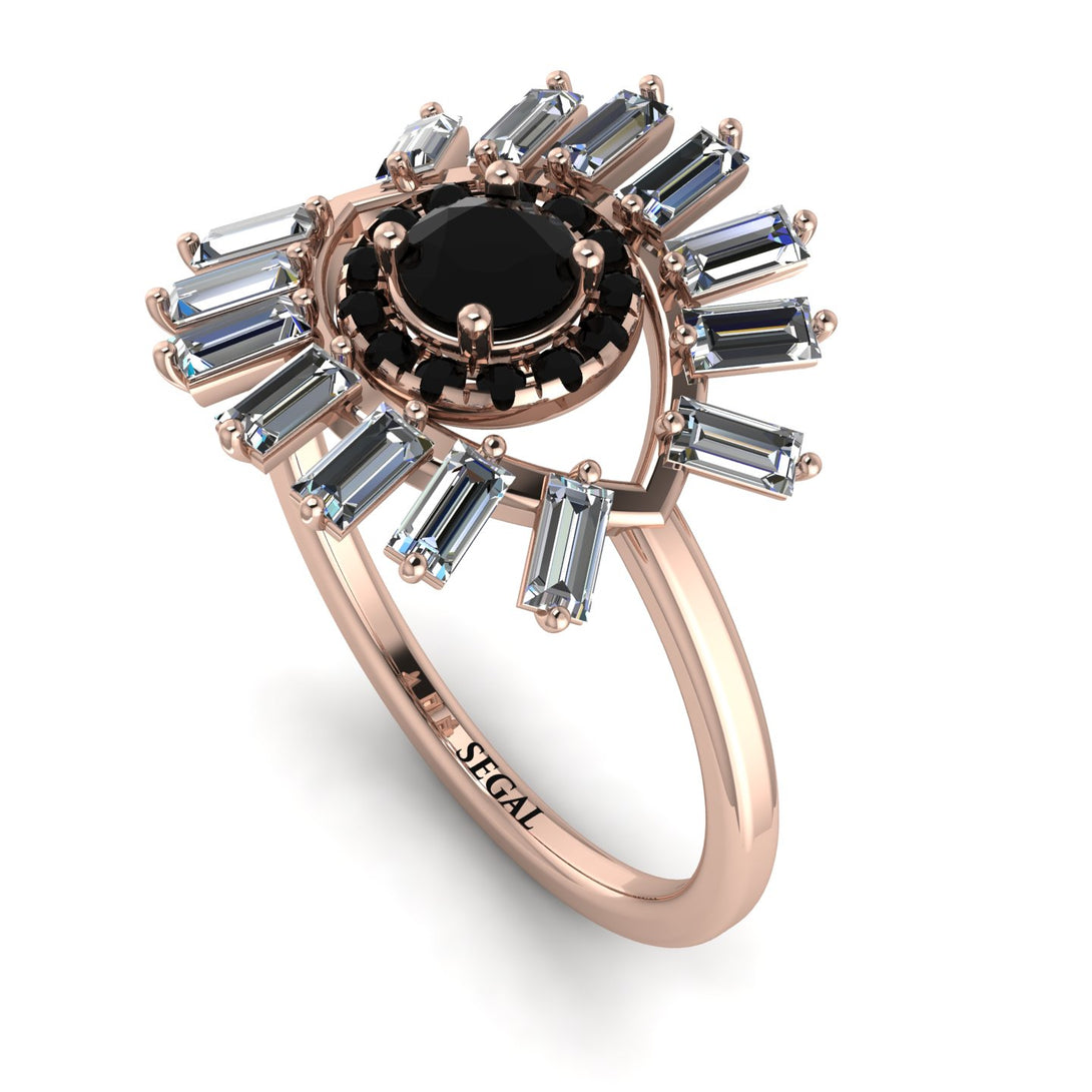 Halo Baguette Black Diamond Ring - Diana No. 8