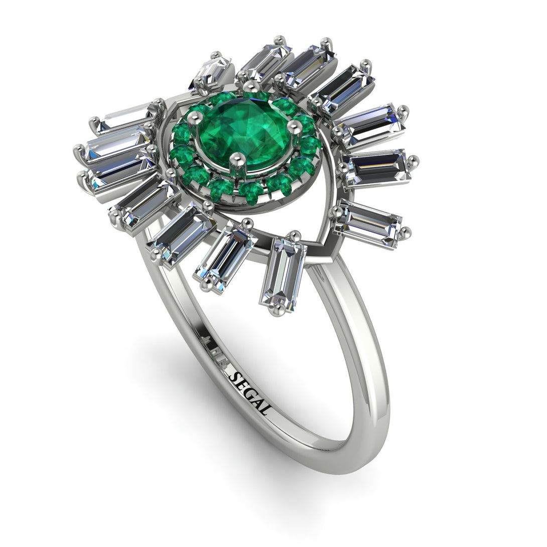 Halo Baguette Emerald Ring - Diana No. 6
