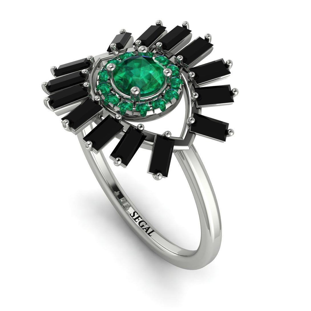 Halo Baguette Emerald Ring - Diana No. 36