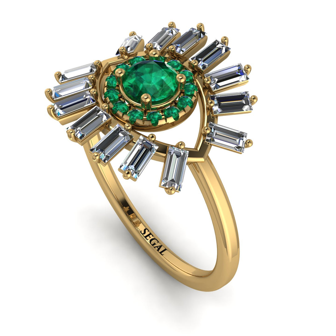 Halo Baguette Emerald Ring - Diana No. 4